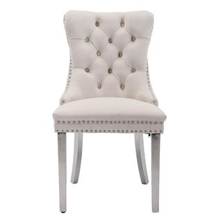 Lot De Deux Chaises De Salle à Manger Avec Pieds En Acier Inoxydable Chromé, Velours ，beige