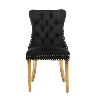 Chaise De Salle à Manger Rembourrée Avec Pieds En Acier Inoxydable Plaqué Or, Velours, Noir Et Or