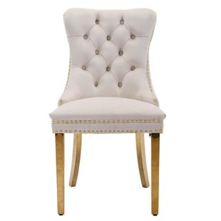 Chaise De Salle à Manger Rembourrée Avec Pieds En Acier Inoxydable Plaqué Or, Velours, Beige