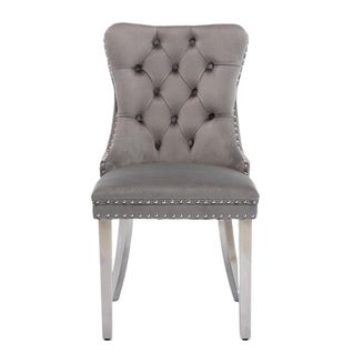 Lot De Deux Chaises De Salle à Manger Avec Pieds En Acier Inoxydable Chromé, Velours ，gris