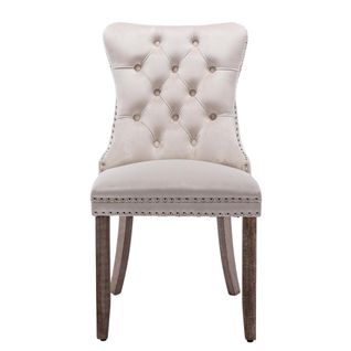 Ensemble De Chaises De Salle à Manger, Avec Pieds En Bois, Bois Massif, Velours,beige