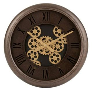 Horloge Murale Ronde "engrenage" 52cm Marron et Or