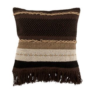 Coussin Déco à Franges "ethnique" 45cm Marron