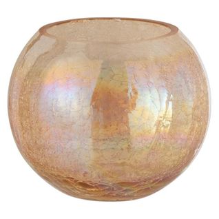 Photophore En Verre "boule Craquelée" 20cm Ambre