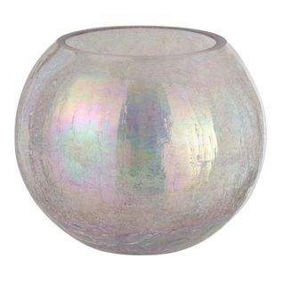 Photophore En Verre "boule Craquelée" 20cm Mauve