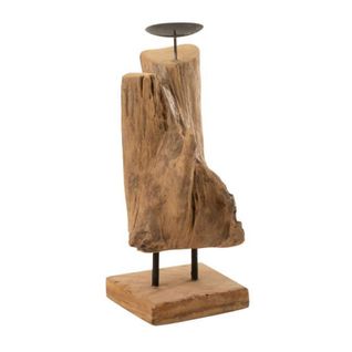 Bougeoir En Bois "tronc Teck" 35cm Naturel