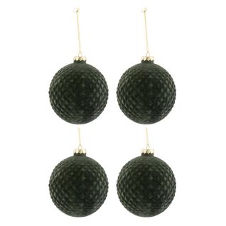Lot De 4 Boules De Noël "motifs" 10cm Vert Foncé