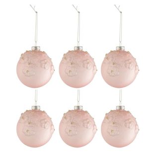 Lot De 6 Boules De Noël "fleurs Opale" 8cm Rose