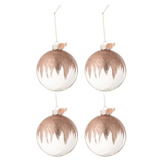 Lot De 4 Boules De Noël "paillettes" 12cm Rose