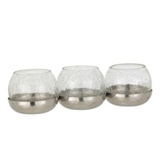 Photophore Verre Craquelé "3 Boules" 27cm Argent