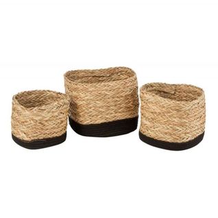 Lot De 3 Paniers Déco "carrés" 28cm Naturel et Noir