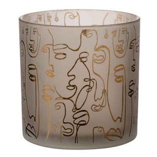 Photophore En Verre "happy Faces" 15cm Beige
