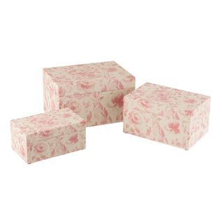 Lot De 3 Boîtes Déco "motif Fleurs" 35cm Rose