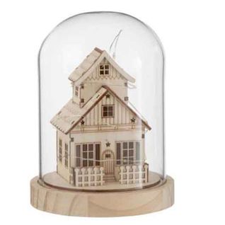 Cloche Déco LED "maison D'hiver" 18cm Naturel
