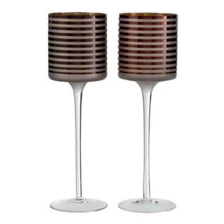 Lot De 2 Photophores Sur Pied "verre Rayé" 30cm Marron