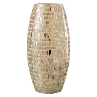 Photophore Design En Verre "mosaïque" 35cm Beige