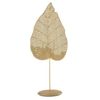 Photophore Sur Pied "feuille Métal" 50cm Or