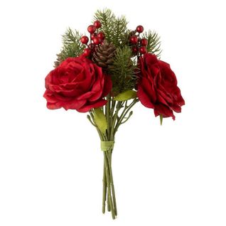 Bouquet De Fleurs Artificielles "roses" 28cm Rouge