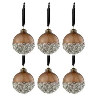 Lot De 6 Boules De Noël "perles" 8cm Marron