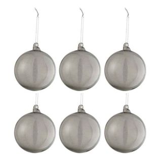 Lot De 6 Boules De Noël "verre Épais" 8cm Gris