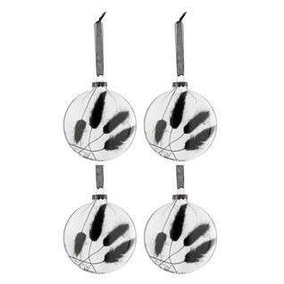 Lot De 4 Boules De Noël "fleurs Séchées Ii" 10cm Noir