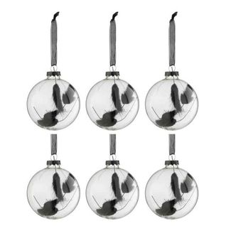Lot De 6 Boules De Noël "fleurs Séchées" 8cm Noir