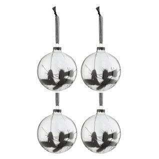 Lot De 4 Boules De Noël "fleurs Séchées" 10cm Noir