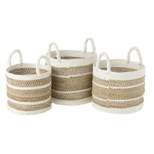 Lot De 3 Paniers De Rangement "caro" 45cm Naturel et Blanc