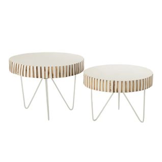 Lot De 2 Tables D'appoint En Bois "ying" 48cm Blanc et Naturel