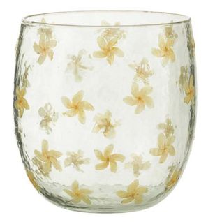 Photophore Design En Verre "fleurs" 20cm Jaune