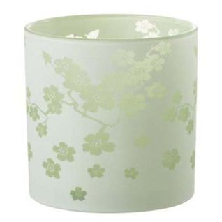 Photophore Design En Verre "fleurs" 15cm Vert