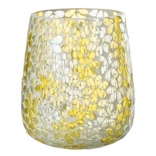 Photophore Design En Verre "fleurs" 18cm Jaune