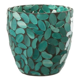 Photophore Mosaïque En Verre "rico" 10cm Bleu Azur