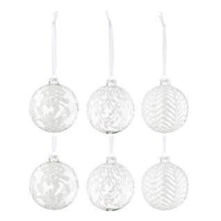 Lot De 6 Boules De Noël Paillettes "gena" 10cm Blanc