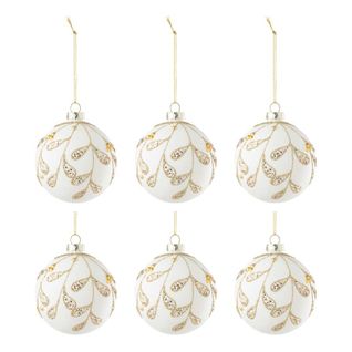 Lot De 6 Boules De Noël "gouttes" 8cm Blanc et Or