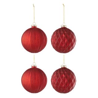Lot De 4 Boules De Noël "elva" 10cm Rouge