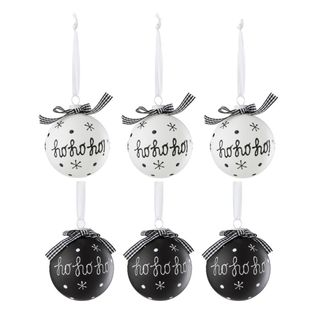 Lot De 6 Boules De Noël "hohoho" 8cm Noir et Blanc