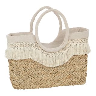 Sac De Plage Avec Franges "bali" 40cm Naturel