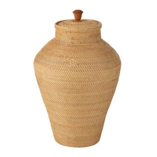 Vase Déco Avec Couvercle "rotin" 70cm Naturel