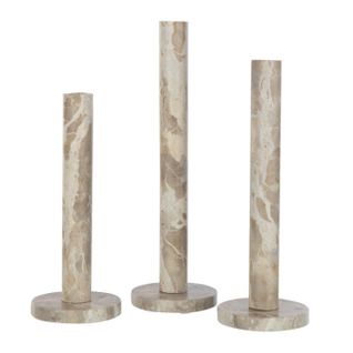 Lot De 3 Bougeoirs En Marbre "bali" 40cm Beige