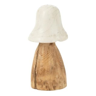 Champignon Déco En Bois "cloche" 32cm Naturel et Blanc