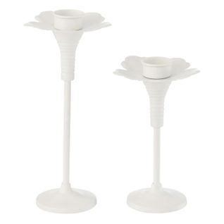 Lot De 2 Bougeoirs Fleurs En Métal "oldies" 29cm Blanc