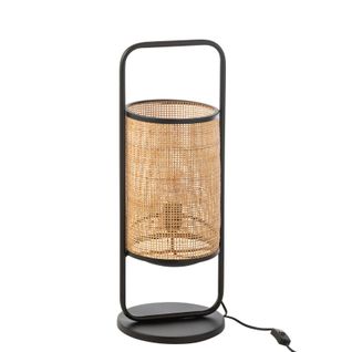 Lampe Sur Pied En Métal Et Rotin - 23x23x61 Cm - Noir