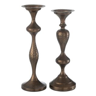 Lot De 2 Bougeoirs En Métal "malcolm" 47cm Marron