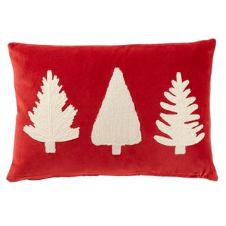 Coussin Déco En Velours "sapin" 30x45cm Rouge