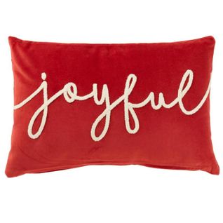Coussin Déco En Velours "joyful" 30x45cm Rouge