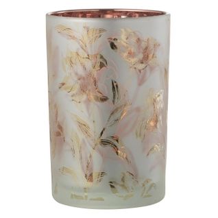 Photophore Déco En Verre Mat "feuilles" 18cm Multicolore