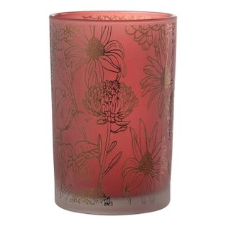 Photophore Déco En Verre Mat "fleurs" 18cm Rouge