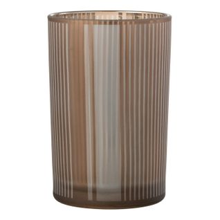 Photophore Déco En Verre Mat "lignes" 18cm Marron