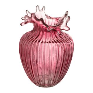 Vase Design En Verre "fleur Lignes" 21cm Rose Foncé